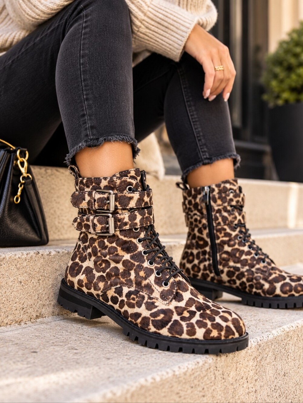 Rebecca Minkoff Jaiden Leopard Print Calf Hair Combat Boots Size 8